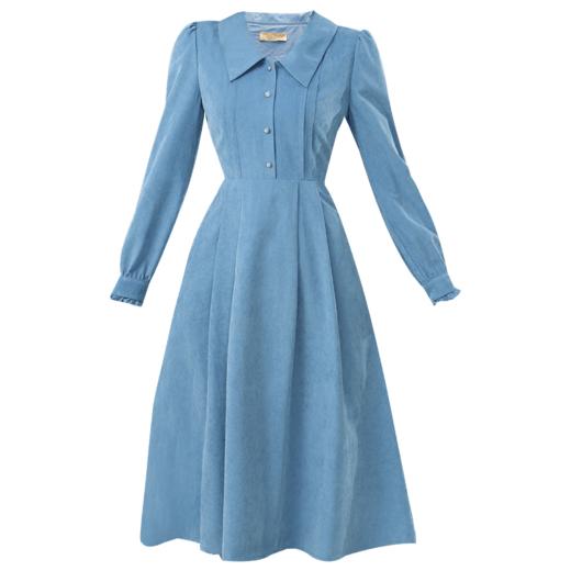 勿忘花蓝色法式气质长袖连衣裙女2024秋季新款今年流行的漂亮裙子 商品图4