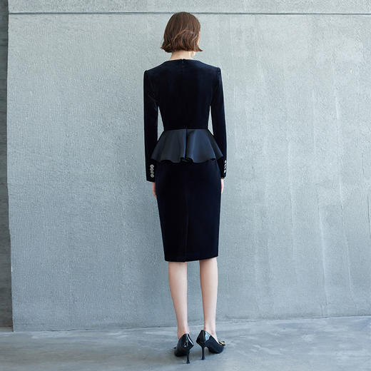 IWY/方领职业气质假两件连衣裙黑色秋季正装显瘦通勤裙子Q1208 商品图4