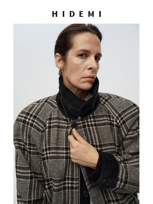 HIDEMI 【戚薇同款】进口色织羊毛粗呢毛呢加宽复古廓形肩型飞行员加棉可拆卸棉服背心两件套大衣外套 商品图10