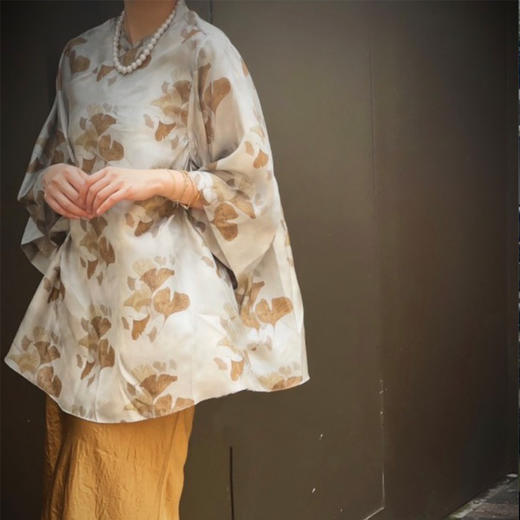 【顺丰包邮】11616 洛诗琳轻奢斜纹绸锻真丝印花新中式宽松衬衫0255 商品图0