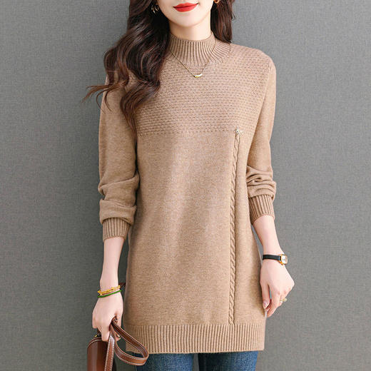 CC中长款宽松套头打底衫厚款秋冬季外穿半高领中年妈妈装女士毛衣裙 商品图2