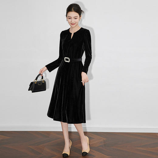 【高货wl】全新升级【铂金会员349/天猫469/差价120】(33036) 洛诗琳法式优雅气质名媛**赫本正式场合丝绒连衣裙 商品图0