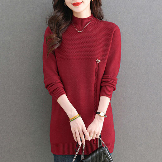 CC中长款宽松套头打底衫厚款秋冬季外穿半高领中年妈妈装女士毛衣裙 商品图0