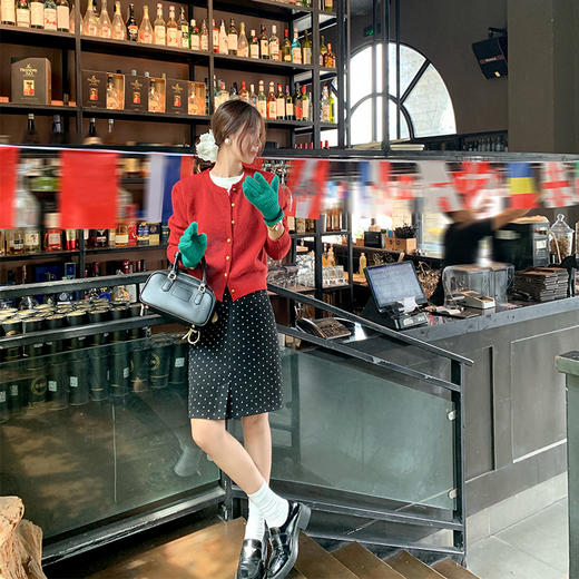 <曾小咸推荐>【复古红色套装毛织开衫半身裙 商品图2