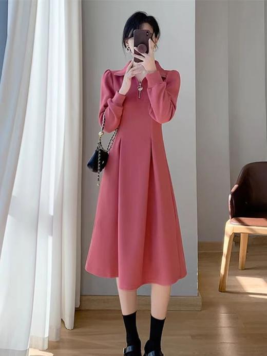 【法式连衣裙，时尚加气质】茶歇法式长袖连衣裙 女生小个子秋冬高级感 气质加绒加厚大衣内搭长裙-QQ 商品图4