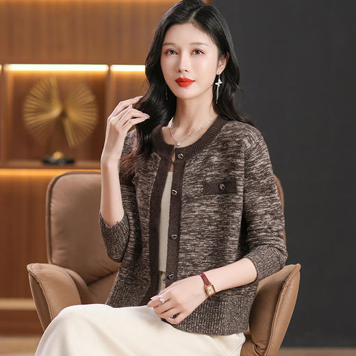 CC复古轻奢女装羊毛针织衫打底2024秋冬新款秋厚款开衫长袖圆领外套 商品图3