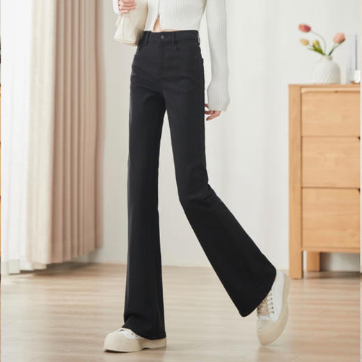 【顺丰包邮】12706 洛诗琳黑色高腰显瘦微喇窄版直筒牛仔裤女1037 商品图3