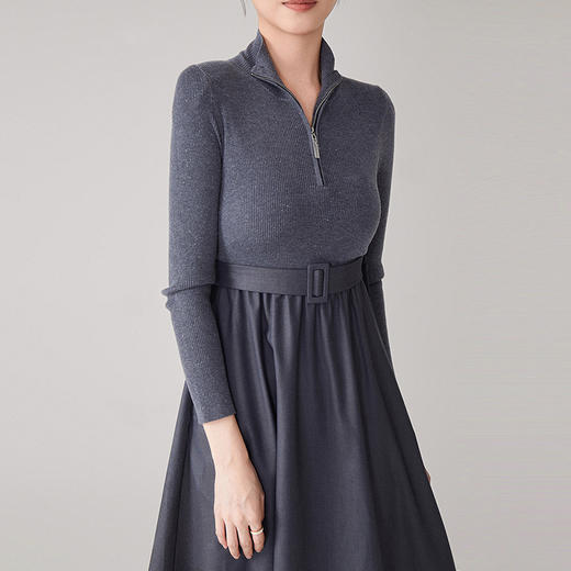 【hr】全新升级【铂金会员367/天猫499/差价132】(32714) 洛诗琳2024初秋新款时尚洋气长袖收腰高领拼接针织连衣裙 商品图3