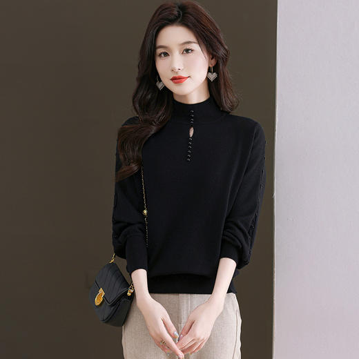 CC半高领打底衫女士2024春秋冬新款洋气时尚钉珠内搭羊毛针织衫上衣 商品图3