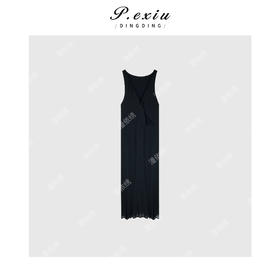 03-3潘依绣丁丁宠粉扭结不规则宽肩带深V高级连衣裙Q7878