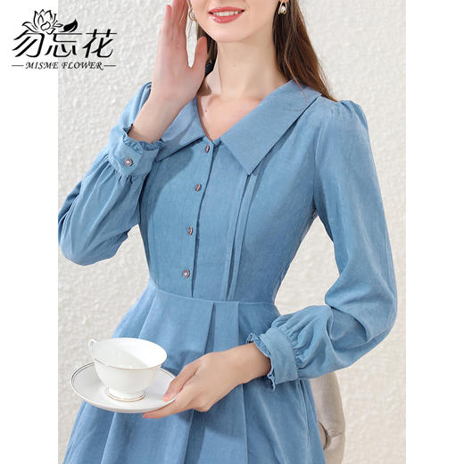 勿忘花蓝色法式气质长袖连衣裙女2024秋季新款今年流行的漂亮裙子 商品图1