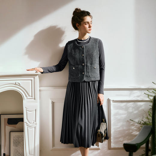 OLrain欧芮儿复古时尚套装女秋季2024新款小香风马甲连衣裙两件套 商品图2