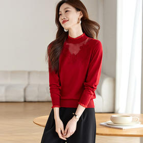 CC2024秋冬新款半高领软糯针织衫女修身毛衣薄款内搭中领网纱打底衫