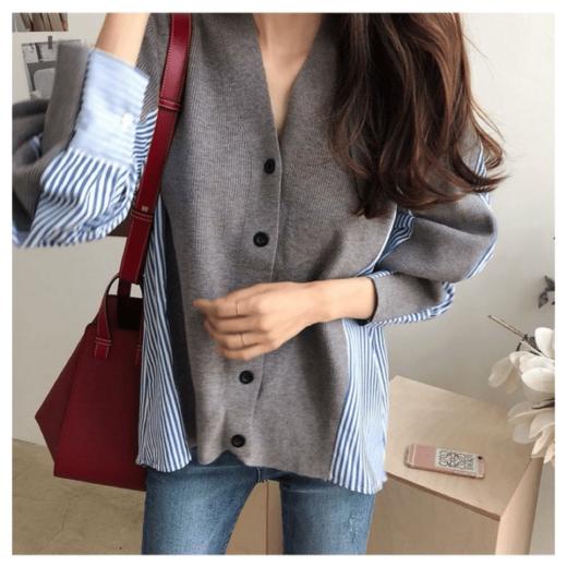 【家居百货】香港🇭🇰轻奢品牌Max Daex®拼条纹设计感毛衣！高品质 秋冬必备韩系撞色针织开衫！这款撞色拼接条纹的长袖针织开衫外套，简直是秋冬穿搭的救星！ 商品图1