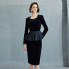 IWY/方领职业气质假两件连衣裙黑色秋季正装显瘦通勤裙子Q1208 商品缩略图1