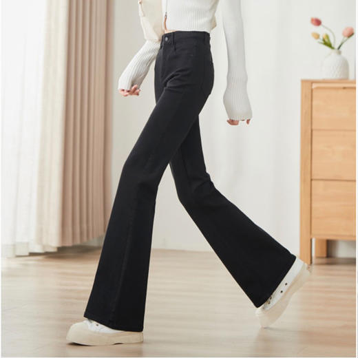 【顺丰包邮】12706 洛诗琳黑色高腰显瘦微喇窄版直筒牛仔裤女1037 商品图1