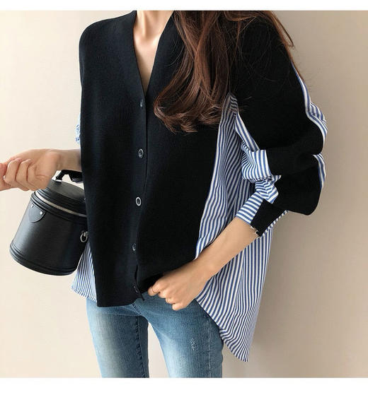 【家居百货】香港🇭🇰轻奢品牌Max Daex®拼条纹设计感毛衣！高品质 秋冬必备韩系撞色针织开衫！这款撞色拼接条纹的长袖针织开衫外套，简直是秋冬穿搭的救星！ 商品图5