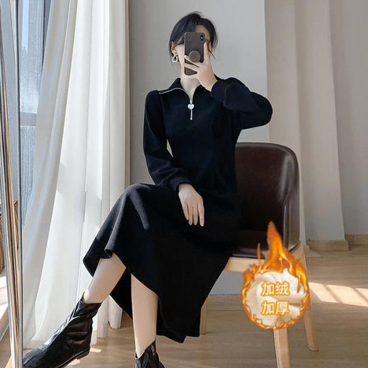 【法式连衣裙，时尚加气质】茶歇法式长袖连衣裙 女生小个子秋冬高级感 气质加绒加厚大衣内搭长裙-QQ 商品图8