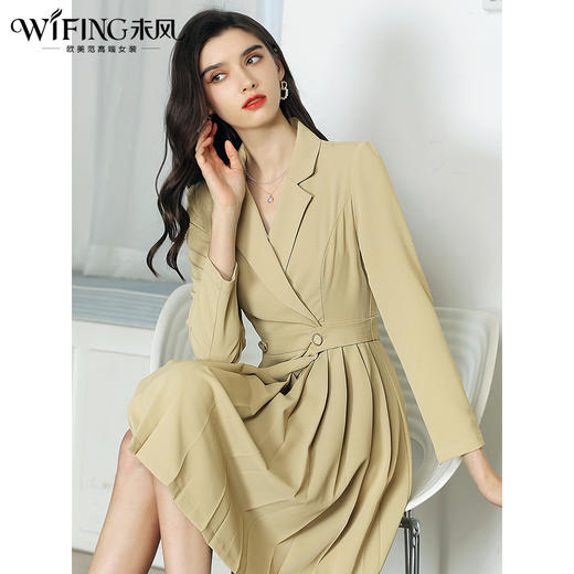 未风黄色西装连衣裙女秋2025年春季新款女装气质时尚收腰减龄裙子 商品图0