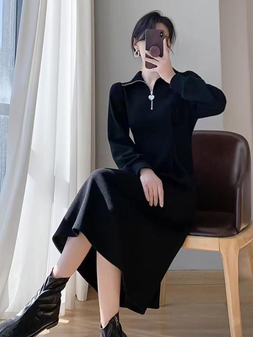 【法式连衣裙，时尚加气质】茶歇法式长袖连衣裙 女生小个子秋冬高级感 气质加绒加厚大衣内搭长裙-QQ 商品图3
