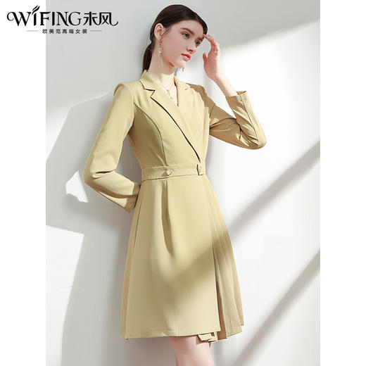 未风黄色西装连衣裙女秋2025年春季新款女装气质时尚收腰减龄裙子 商品图3