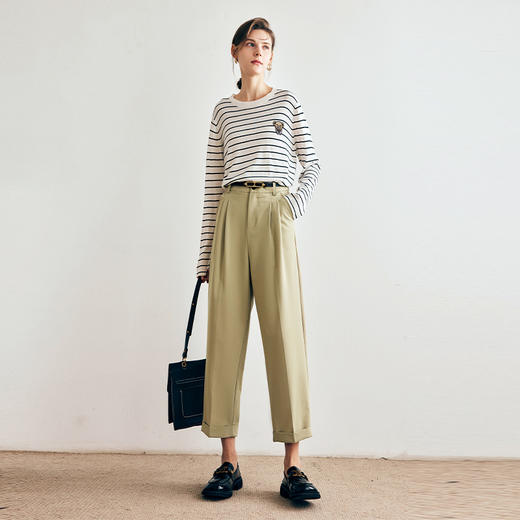 
OLrain欧芮儿法式条纹针织衫女秋季2024年新款宽松丝光棉打底上衣 商品图4