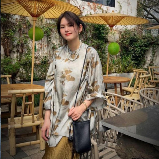 【顺丰包邮】11616 洛诗琳轻奢斜纹绸锻真丝印花新中式宽松衬衫0255 商品图3