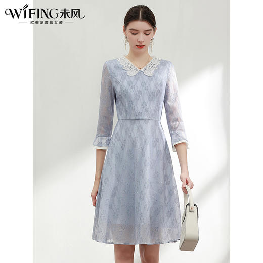 未风蕾丝绣花连衣裙女秋2024年秋季新款女装气质修身显瘦减龄裙子 商品图3