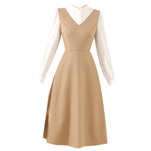 勿忘花卡其色法式减龄连衣裙女装2025春季新款背心裙气质打底裙子 商品图4