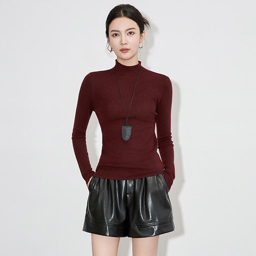 【高货wl】全新升级【铂金会员146/天猫199/差价53】(33200) 洛诗琳纯色百搭半高领绵羊毛针织打底衫修身软糯针织上衣 商品图3