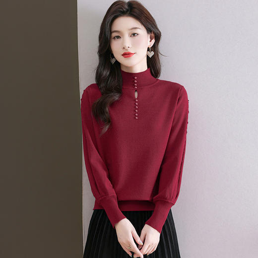 CC半高领打底衫女士2024春秋冬新款洋气时尚钉珠内搭羊毛针织衫上衣 商品图1