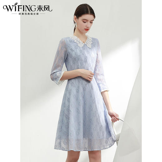 未风蕾丝绣花连衣裙女秋2024年秋季新款女装气质修身显瘦减龄裙子 商品图1