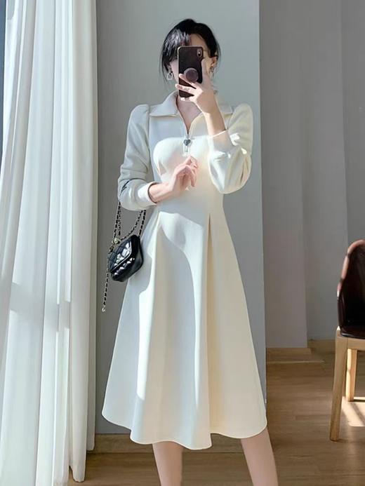 【法式连衣裙，时尚加气质】茶歇法式长袖连衣裙 女生小个子秋冬高级感 气质加绒加厚大衣内搭长裙-QQ 商品图2