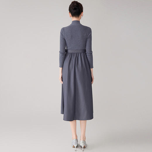 【hr】全新升级【铂金会员367/天猫499/差价132】(32714) 洛诗琳2024初秋新款时尚洋气长袖收腰高领拼接针织连衣裙 商品图4