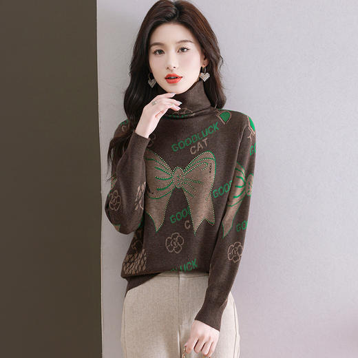 CC-QG-6867堆堆领毛衣女士2024秋冬新款洋气羊毛针织衫宽松内搭打底小衫上衣 商品图2