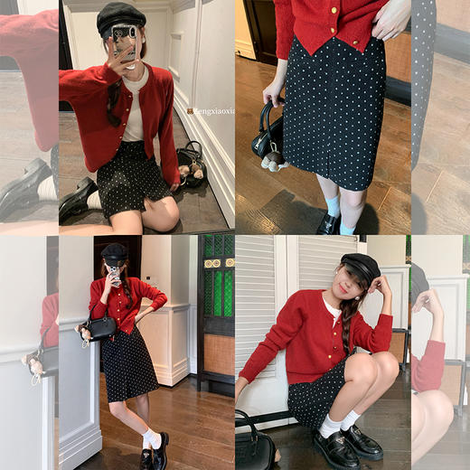 <曾小咸推荐>【复古红色套装毛织开衫半身裙 商品图0