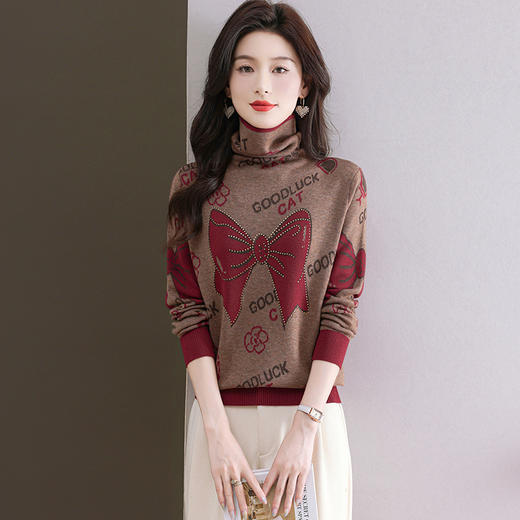 CC-QG-6867堆堆领毛衣女士2024秋冬新款洋气羊毛针织衫宽松内搭打底小衫上衣 商品图1