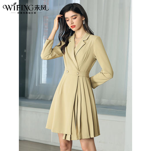 未风黄色西装连衣裙女秋2025年春季新款女装气质时尚收腰减龄裙子 商品图1