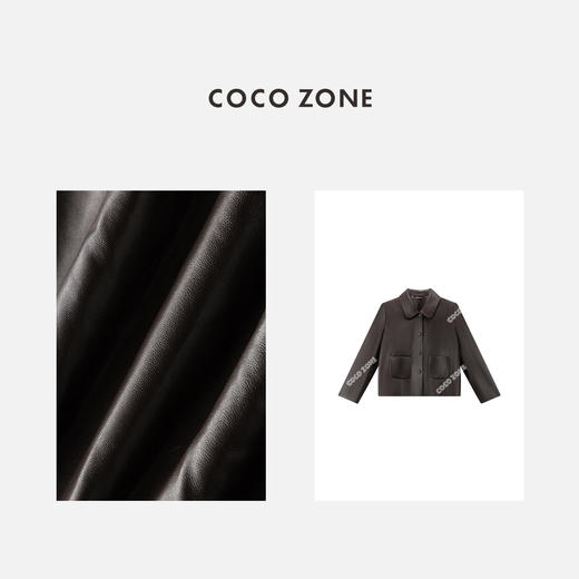 COCO ZONE 设计感简约口袋皮衣气质翻领百搭上衣CC2C1395 商品图2