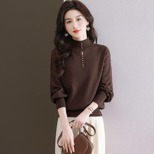 CC半高领打底衫女士2024春秋冬新款洋气时尚钉珠内搭羊毛针织衫上衣 商品图2