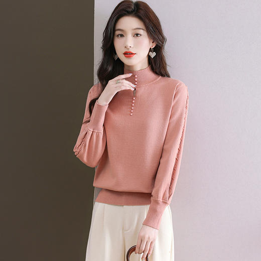 CC半高领打底衫女士2024春秋冬新款洋气时尚钉珠内搭羊毛针织衫上衣 商品图0