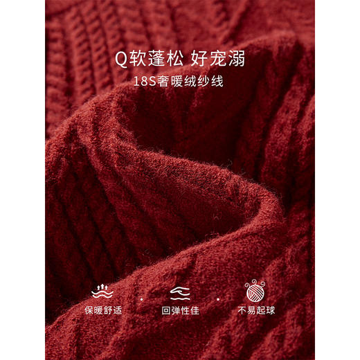 【年货节】熙世界绞花红色针织外套女秋冬2025新款高级感金属扣圆领毛衣开衫 商品图3