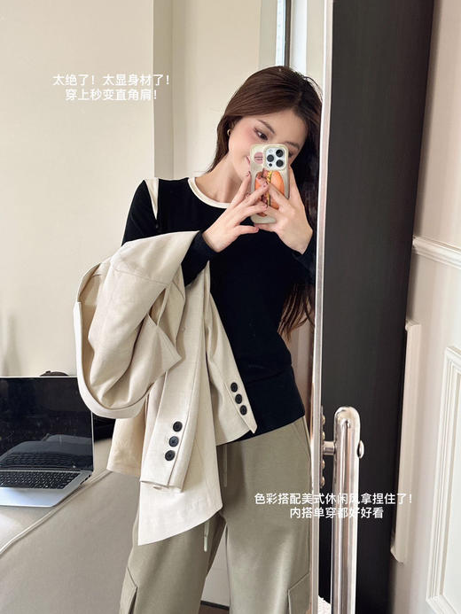 <曾小咸推荐> 美式撞色圆领长袖t恤 日常99/件 前4000单活动价59.99/件 115/2件！【预售款，预计3-15天发货】 商品图2