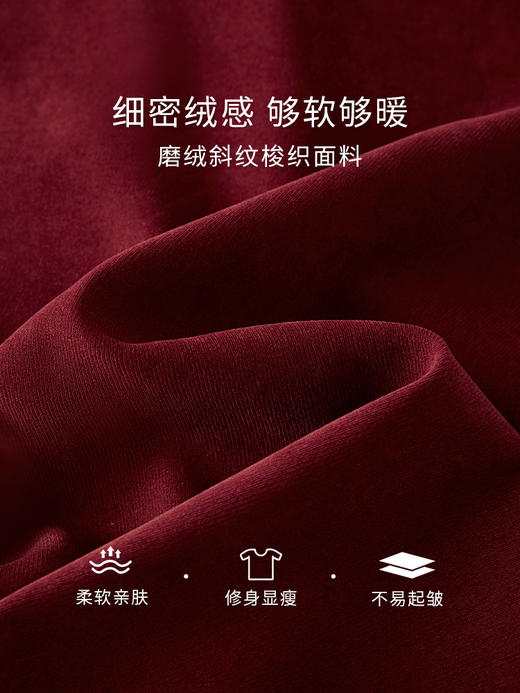 【专属特价】熙世界浪漫复古红色连衣裙秋冬新款法式赫本磨毛V领裙子高级感 商品图3