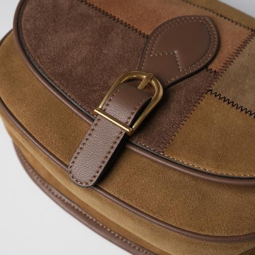 ROMI STUDIO“棕标甄选”*牛皮拼色绒面单肩斜跨马鞍包 24SSB144 商品图1