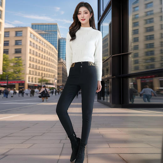 奢姿2024年冬季新款胖妹妹减龄字母时尚加绒裤子大码女装休闲裤9914521450 商品图3