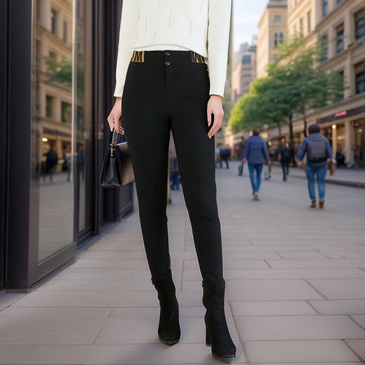 奢姿2024年冬季新款胖妹妹减龄字母时尚加绒裤子大码女装休闲裤9914521450 商品图4