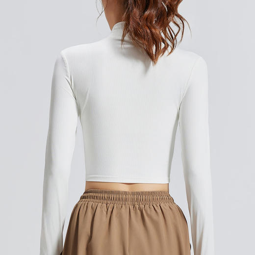 跃牌【瑜堂系列】条纹小高领瑜伽长袖纯色修身透气高弹运动长袖JYTC015 商品图2