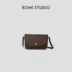 ROMI STUDIO“*复古”头层牛皮做旧翻盖斜跨单肩马鞍包 444LS031