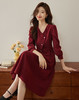 【专属特价】熙世界浪漫复古红色连衣裙秋冬新款法式赫本磨毛V领裙子高级感 商品缩略图5